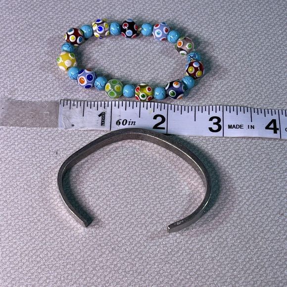 Multicolored Lamp Work Beaded Bracelet 6” And Choose Joy Metal Bracelet Adjustab - Picture 6 of 6